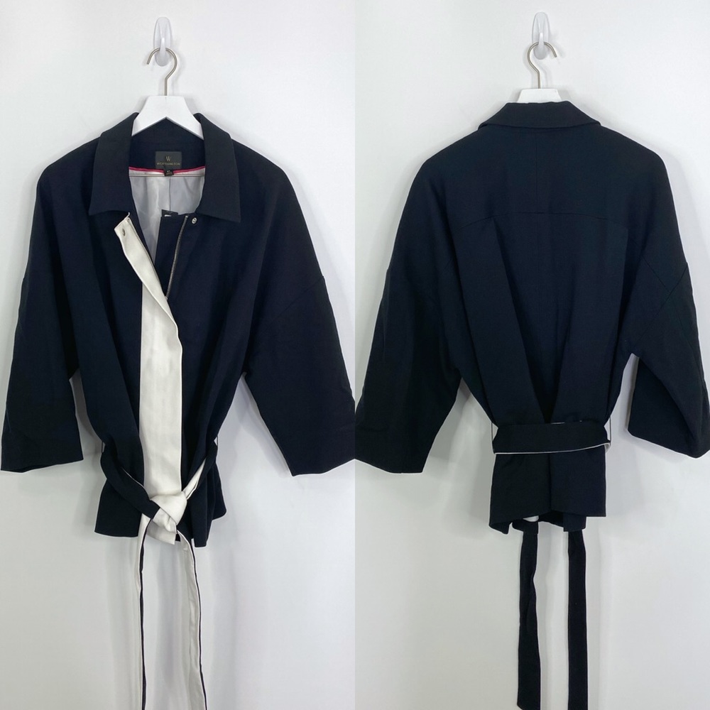 SOLD Worthington Black White Mod Zip Tie Waist Jacket - Picture 4 of 10